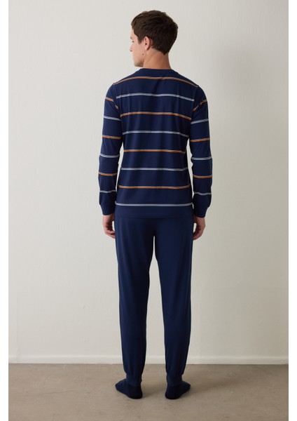 Lacivert Erkek Çizgili Jogger Pijama Takımı