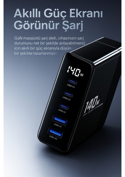140W Gan Teknoloji 5 Port Pd Hızlı Şarj Cihazı Macbook Iphone Uyumlu Şarj Aleti modelleri