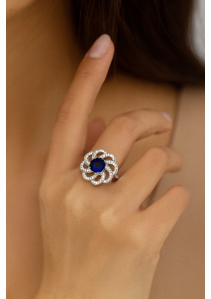 Lüks Mavi Safir Taşlı Rüzgar Gülü Bayan Yüzük fırsatları