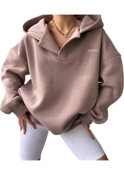 Kadınlar Için Sonbahar ve Kışlık Kapüşonlu Uzun Kollu V Yakalı Sweatshirt (Yurt Dışından)