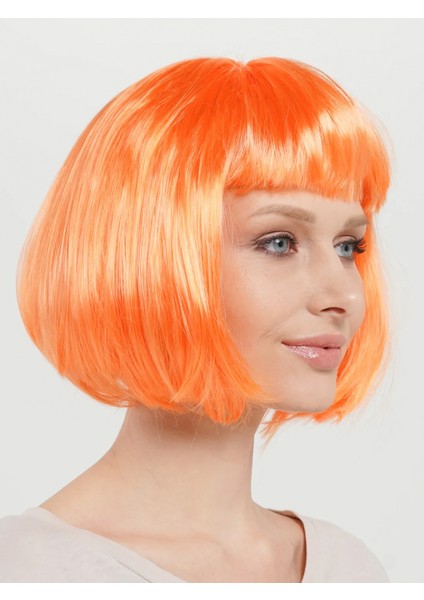 Neon Turuncu Renk Açık Turuncu Küt Parti Peruğu Kısa Takma Saç (4887) fırsatları