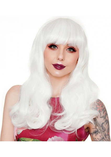 Beyaz Renk Kahküllü Dalgalı Uzun Parti Peruğu (4887) modelleri