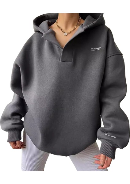 Kadınlar Için Sonbahar ve Kışlık Kapüşonlu Uzun Kollu V Yakalı Sweatshirt (Yurt Dışından)