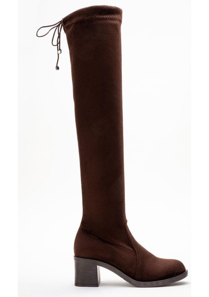 Kadın Dizüstü Streç Topuklu Çizme; Kahve Süet fiyatları