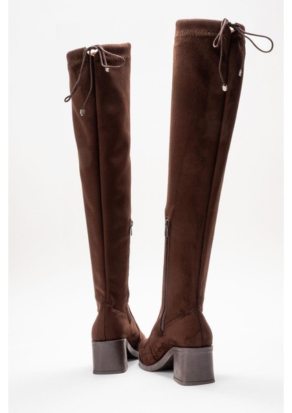 Kadın Dizüstü Streç Topuklu Çizme; Kahve Süet fırsatları