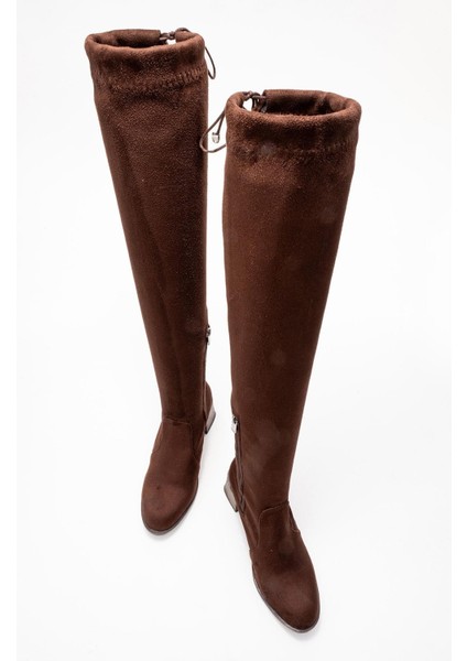Kadın Dizüstü Streç Topuklu Çizme; Kahve Süet indirimleri