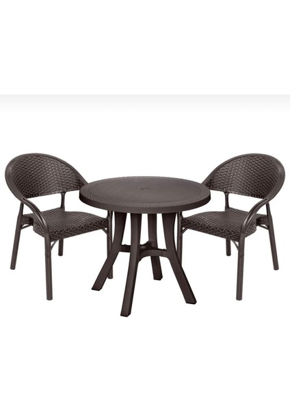 Bambu Desenli Masa Sandalye Seti 2 Sandalye Yuvarlak Masa Şık ve Dayanıklı Tasarım