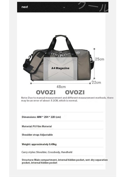 Ovozı Unisex Büyük Kapasiteli Spor Spor Çantası Seyahat Çantası (Yurt Dışından) fiyatları