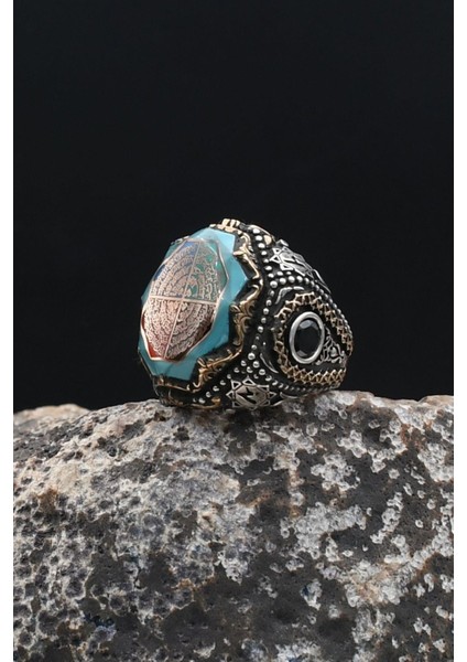 Nas ve Felak ve Ihlas ve Kafirun Sureleri Sıkma Kehribar Taşlı 925 Ayar Gümüş Erkek Yüzüğü 902314 fiyatları