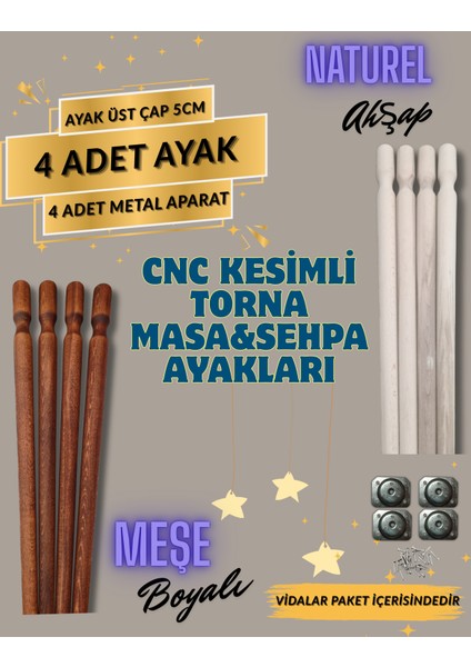 60CM 5cm Üst Çap Cnc Kesimli Torna- Masa Sehpa Ayakları