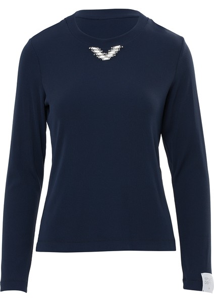 Kol Ucu Etiket Detaylı Yakası Taşlı Bluz