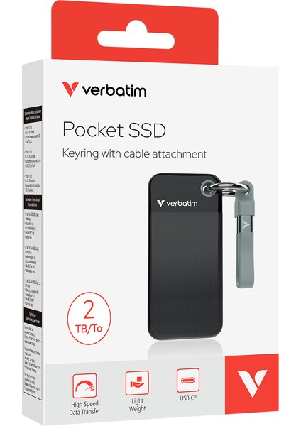 2 Tb Pocket Mini Taşınabilir SSD USB 3.2 - 1000MB/S-1000MB/S Siyah/ Gri Kablo Dahil