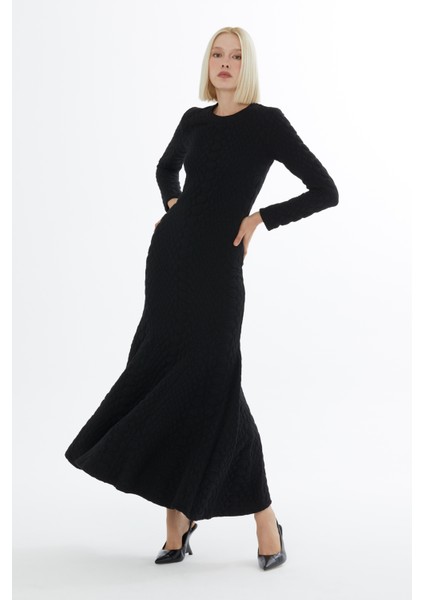 Volan Detaylı Maxi Boy Yılan Desenli Örme Elbise fiyatları