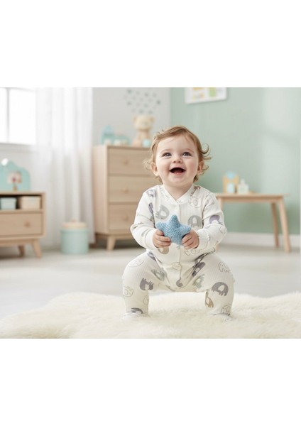 Fitilli Fil Desenli Unisex Bebek Tulum