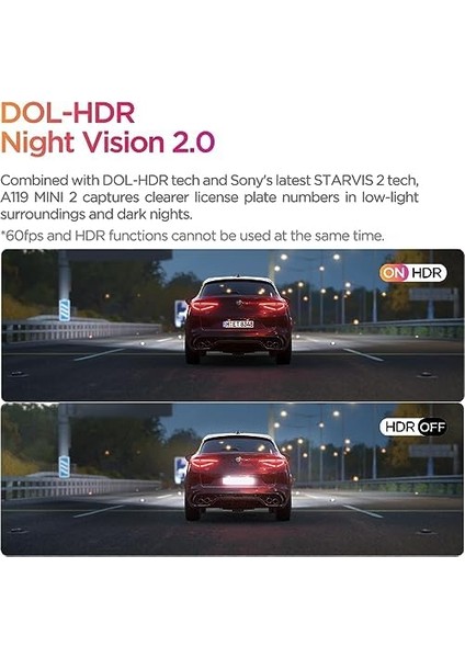 A119 Mini-2 Hdr 2k 60FPS 5ghz Wifi ve S'li Araç Kamerası modelleri