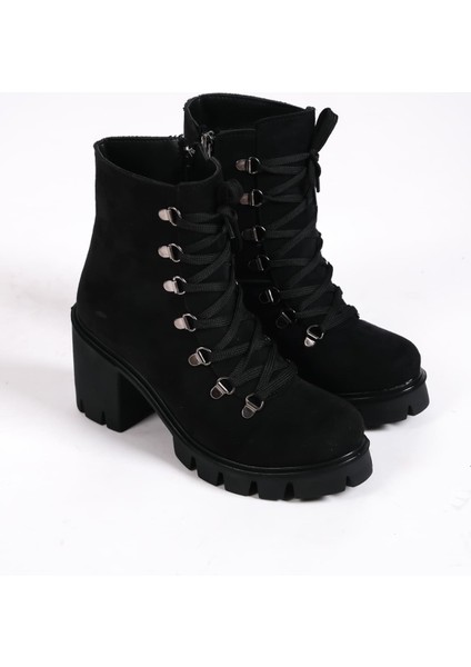 Emma Bağcıklı Fermuarlı Ortopedik Taban Topuklu Süet Kadın Bot Sst - Siyah fırsatları