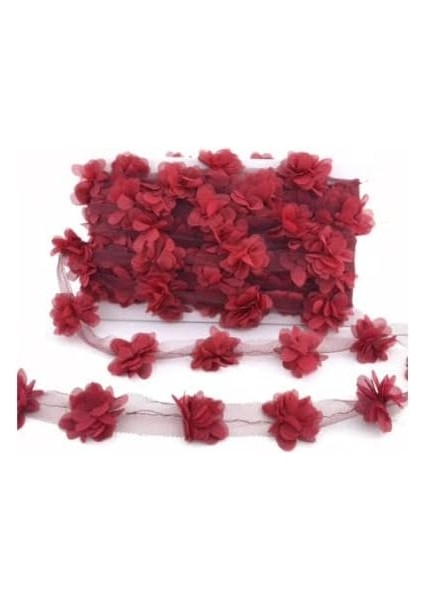 Marifetlerim - Bordo Kesim Çiçek Tül 1 Metre