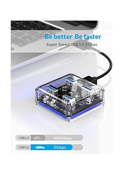 Şeffaf LED Işıklı 5gbps 4 Portlu Usb-A 3.0 Çoklayıcı 30 cm Kablolu modelleri