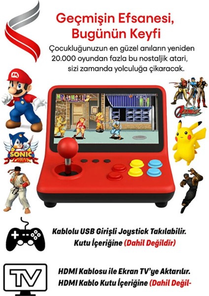 9 Inch 20.000 Adet Oyun Retro Oyun Konsolu Çift Kişilik Tv'ye Görüntü Bağlama Eğitici Atari