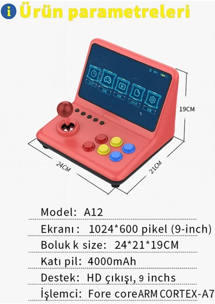9 Inch 20.000 Adet Oyun Retro Oyun Konsolu Çift Kişilik Tv'ye Görüntü Bağlama Eğitici Atari