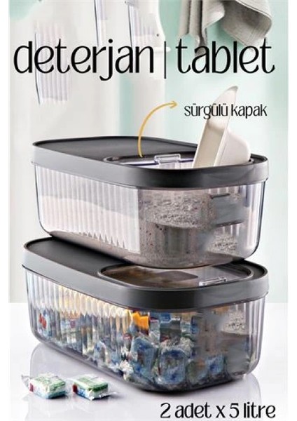 Multibox Deterjan Tablet Kutusu Sürgülü Kapak 5 Litre 2 Adet