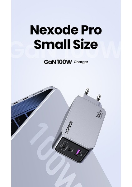 Nexode Pro 100W GaN Hızlı Şarj Cihazı QC PD 2xUSB-C, 1xUSB-A, Uzay Grisi - 25874