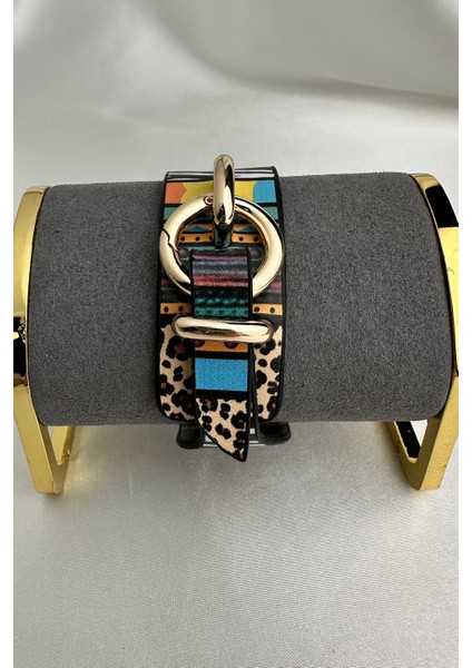 Halka Metal Detaylı Renkli Bohem Tarzı Deri Bileklik (26CM)