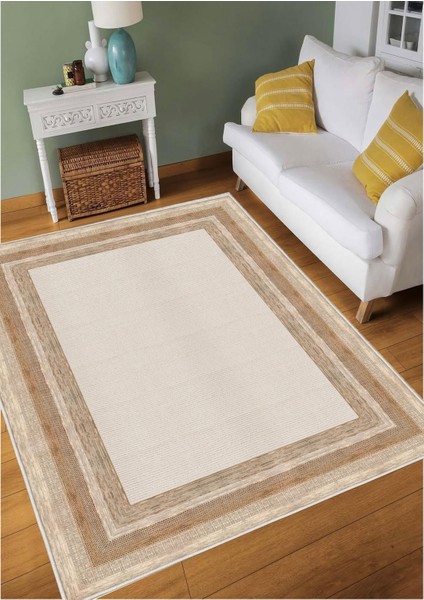 Krem Kahverengi Dijital Baskı Salon Halısı Kaymaz Tabanlı Yıkanabilir Halı Yolluk