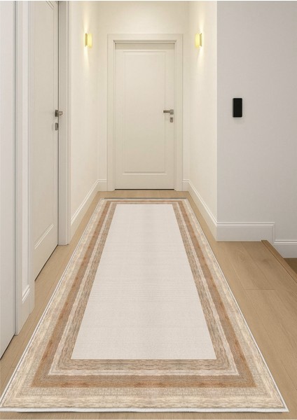 Krem Kahverengi Dijital Baskı Salon Halısı Kaymaz Tabanlı Yıkanabilir Halı Yolluk modelleri