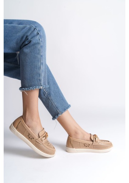 Lızy Bağcıksız Ortopedik Rahat Taban Çiçek Desenli Kadın Babet Ayakkabı Ckt - Ten fiyatları