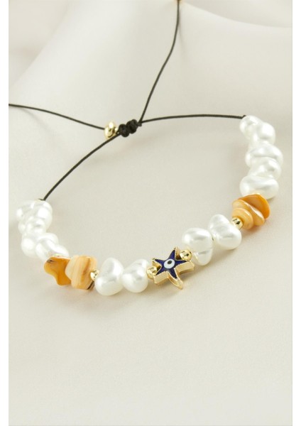 Depomix Deniz Yıldızı Kırık Doğaltaşlı Inci Bileklik-Sarı fiyatları