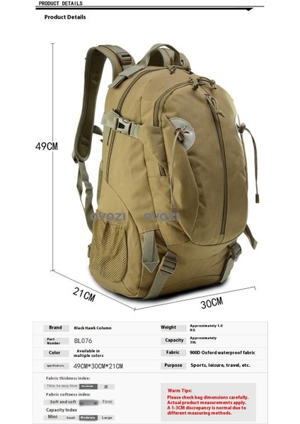 Ovozı Açık Sırt Çantası Yürüyüş Çantası Yürüyüş Spor Çantası Büyük Kapasiteli Seyahat Çantası (Yurt Dışından) indirimleri