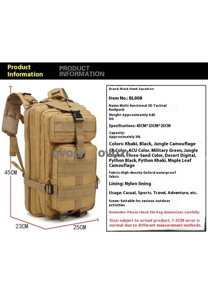 Ovozı Açık Sırt Çantası Yürüyüş Çantası Yürüyüş Spor Çantası Büyük Kapasiteli Seyahat Çantası (Yurt Dışından) fırsatları