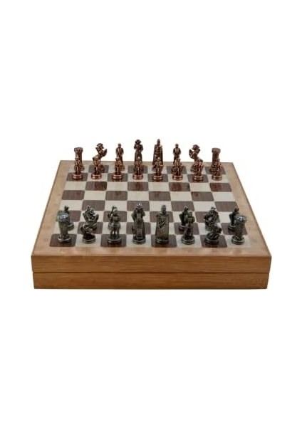 Orta Boy Metal Ingiliz Satranç Takımı ve Desenli Sandıklı Mdf Tahtası (36X36X6 Cm.) fiyatları