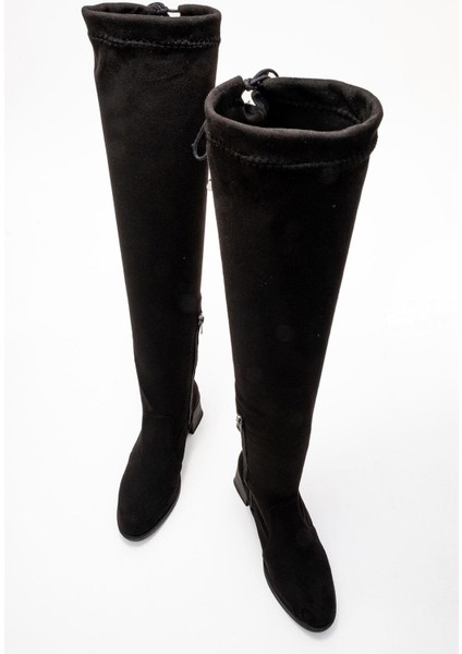 Kadın Dizüstü Streç Topuklu Çizme; Siyah Süet fırsatları