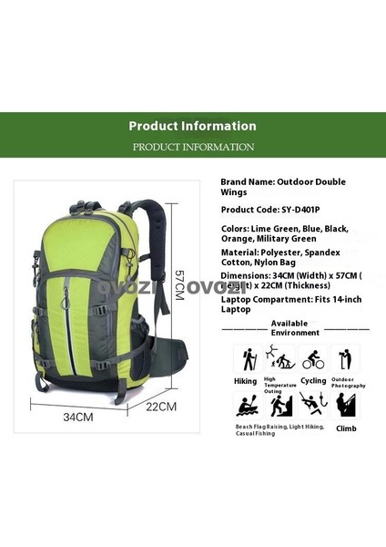 Ovozı Açık Sırt Çantası Yürüyüş Çantası Yürüyüş Spor Çantası Büyük Kapasiteli Seyahat Çantası (Yurt Dışından) modelleri