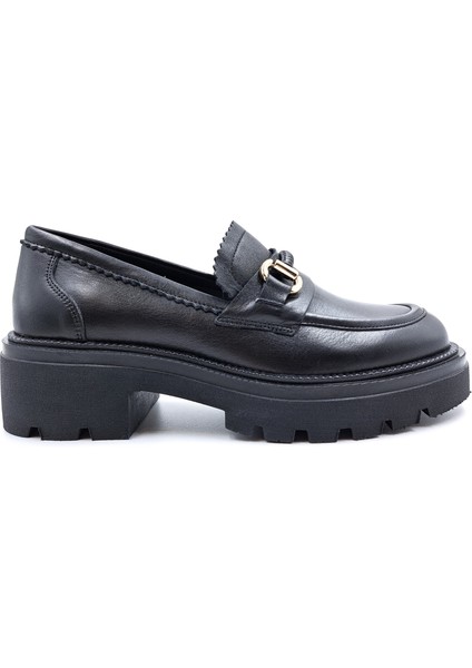 B260682 Hakiki Deri Kadın Siyah Loafer Ayakakbı