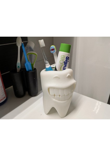 Gülümseyen Diş Fırçalık | Dekoratif Banyo Organizeri | Diş Temalı Fırça ve Macun Standı