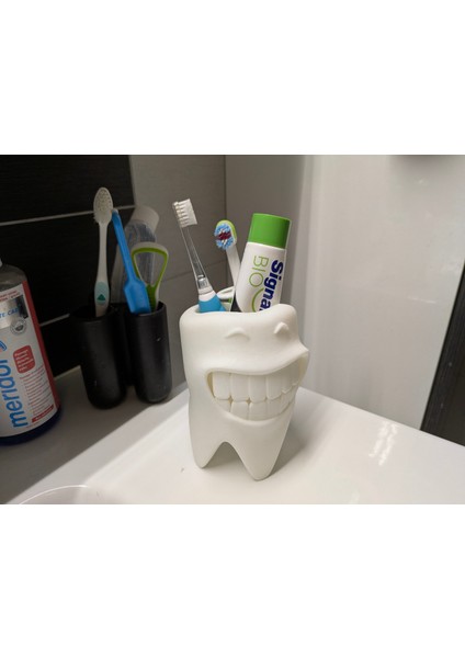 Gülümseyen Diş Fırçalık | Dekoratif Banyo Organizeri | Diş Temalı Fırça ve Macun Standı fiyatları