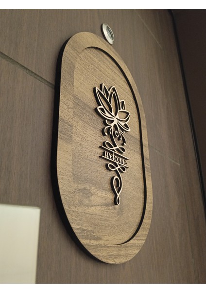 Ahşap Kapı Süsü Welcome Yazılı Oval Dekoratif Kapı Panosu Kapı Süsü 20X30 cm modelleri