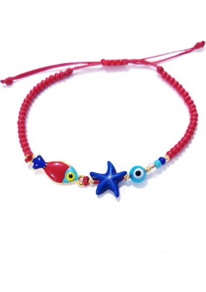 Çok Renkli Mineli Balık Deniz Yıldızı Nazar ve Çek Cam Boncuklu Genç Ve Çocuk Bileklik