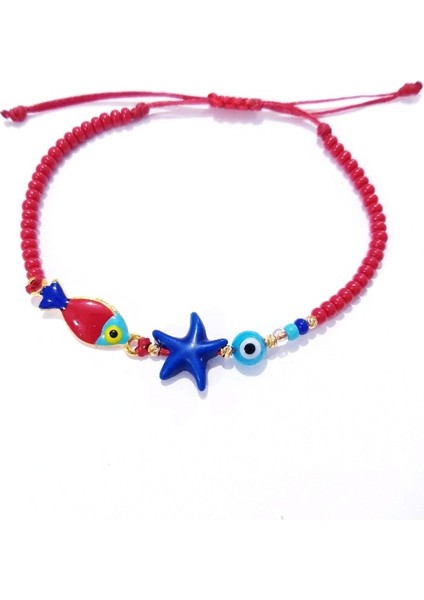 Çok Renkli Mineli Balık Deniz Yıldızı Nazar ve Çek Cam Boncuklu Genç Ve Çocuk Bileklik fiyatları