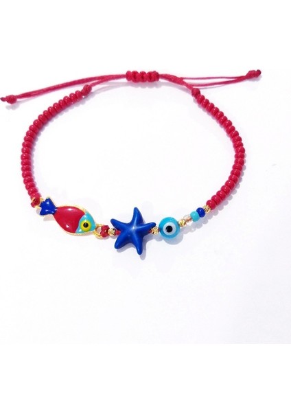 Çok Renkli Mineli Balık Deniz Yıldızı Nazar ve Çek Cam Boncuklu Genç Ve Çocuk Bileklik modelleri