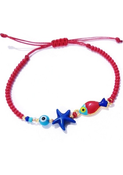 Çok Renkli Mineli Balık Deniz Yıldızı Nazar ve Çek Cam Boncuklu Genç Ve Çocuk Bileklik indirimleri
