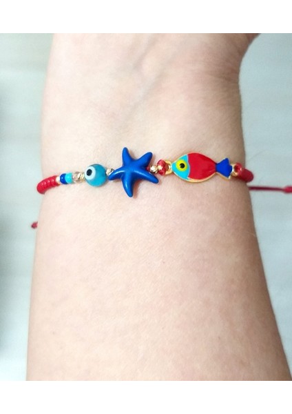 Çok Renkli Mineli Balık Deniz Yıldızı Nazar ve Çek Cam Boncuklu Genç Ve Çocuk Bileklik