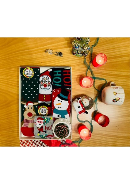 Çok Renkli Unisex Noel - Christmas - Yılbaşı Temalı 4'lü Çorap Seti fiyatları