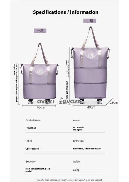 Ovozı 3 Genişletilebilir ve Katlanabilir Büyük Kapasiteli Seyahat Çantası El Organizatörü Tekerlekler Çıkarılabilir (Yurt Dışından) modelleri