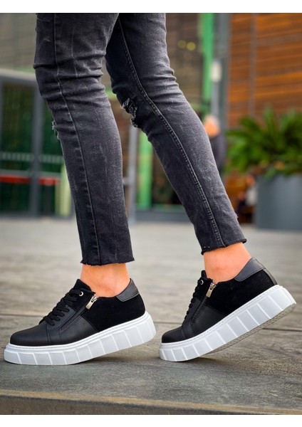 KB-X155 Kuback Siyah Cilt Siyah Süet Detaylı Beyaz Yüksek Taban Günlük Spor Ayakkabı fırsatları