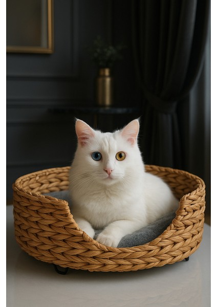 Dekoratif Hasır Kedi Köpek Yatağı Sepet 46X35X36CM fiyatları