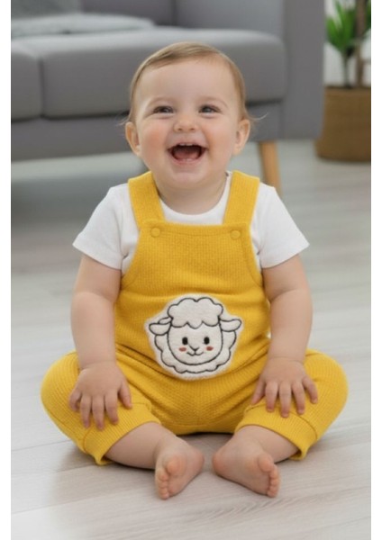 Kuzu Figürlü Kısa Salopet Ikili Takım Kız Erkek Çocuk 0-3 Ay, 3-6 Ay, 6-9 Ay